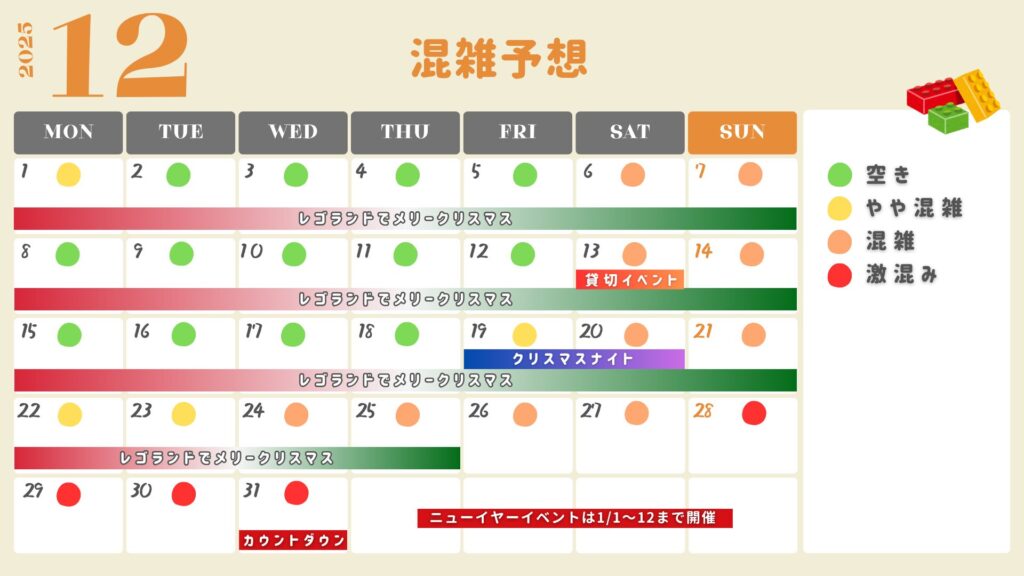 レゴランド・ジャパンの2025年12月混雑予想カレンダー