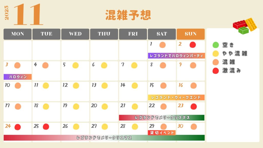 レゴランド・ジャパン混雑予想カレンダー11月