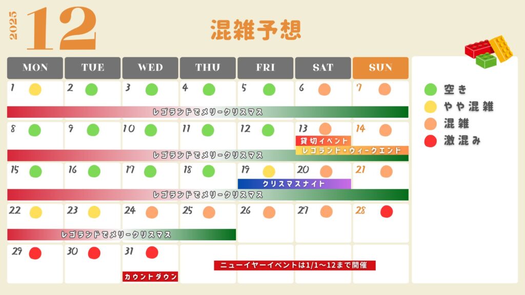 レゴランド・ジャパンの2025年12月混雑予想カレンダー